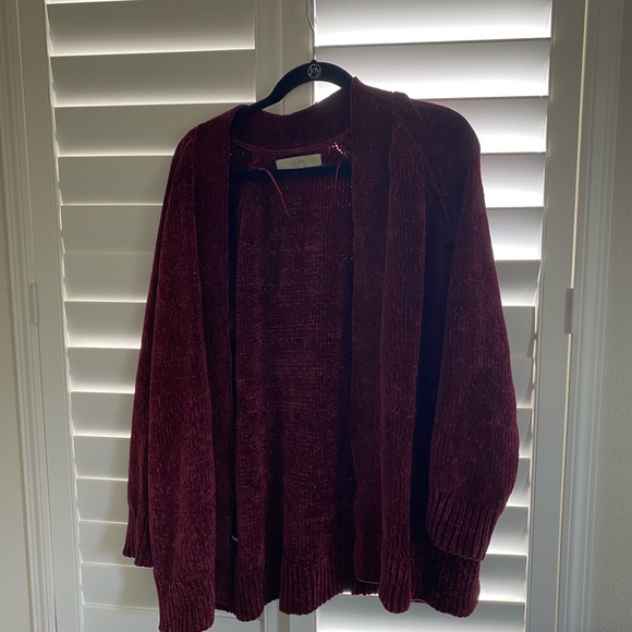 LOFT Burgundy Velvet Cardigan - Picture 1 of 3